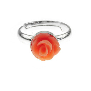 Inel argint reglabil cu trandafir coral oranj pasta 7 MM