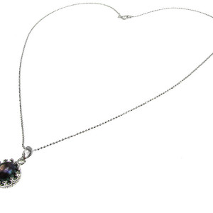 Lantisor argint cu pandantiv coroana perla de cultura neagra 8 MM