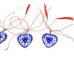 Set 3 martisoare Millefiori Heart Blue