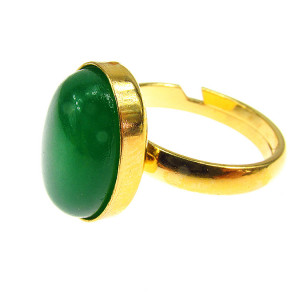 Inel argint reglabil placat cu aur cu agat verde 14x10 MM