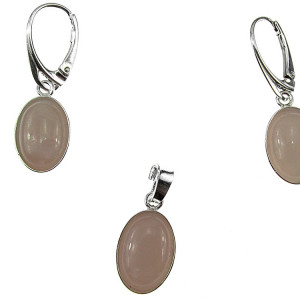 Set argint cuart roz oval 14x10 MM