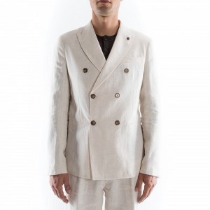 Outfit giacca doppiopetto in lino bianca
