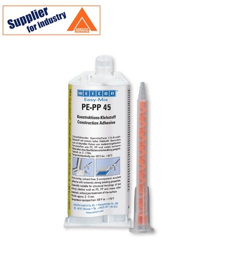 Adeziv rezistent si rapid Weicon Easy-Mix PE-PP 45 bicomponent pe bază de acrilat de metil 38ml