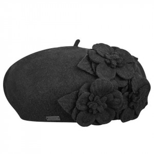 Betmar Flower Beret Schwarz - Baskenmütze