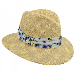 Palarie Betmar Joy Straw Fedora Natural/ Albastru