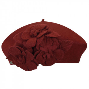 Betmar Flower Beret Dunkelrot - Baskenmütze