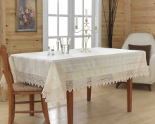 PR103 140X230 Fata de masa ecru din bumbac cu broderie