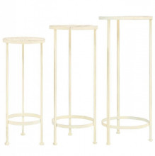 Set cu suport plante, 3 piese, stil vintage, metalic, alb
