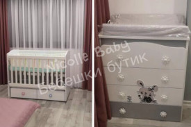 Кошара Тони 60/120 подвижна решетка бяло и скрин с апликация Зайче бял+сив