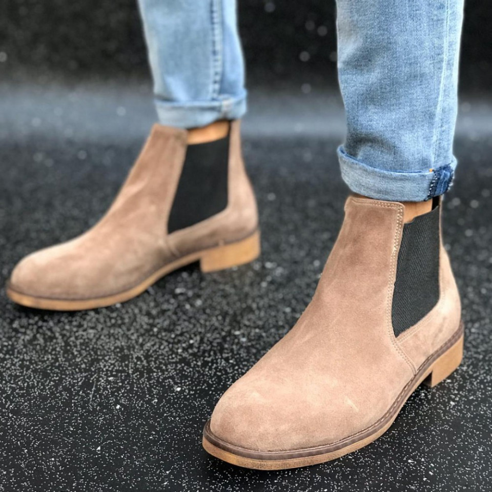 Ghete barbati casual, piele naturala maro, cusute, model casual, talpa flexibila