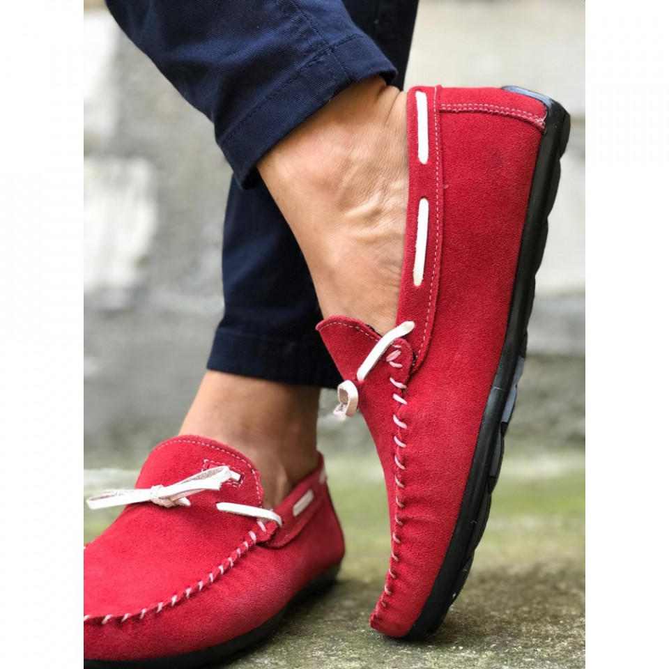 Mocasini barbati, rosii, din PIELE NATURALA, ISAHAR