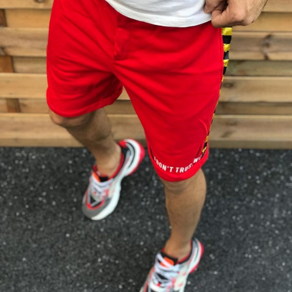 Pantaloni scurti barbati, rosii, cu dungi laterale, ISAHAR
