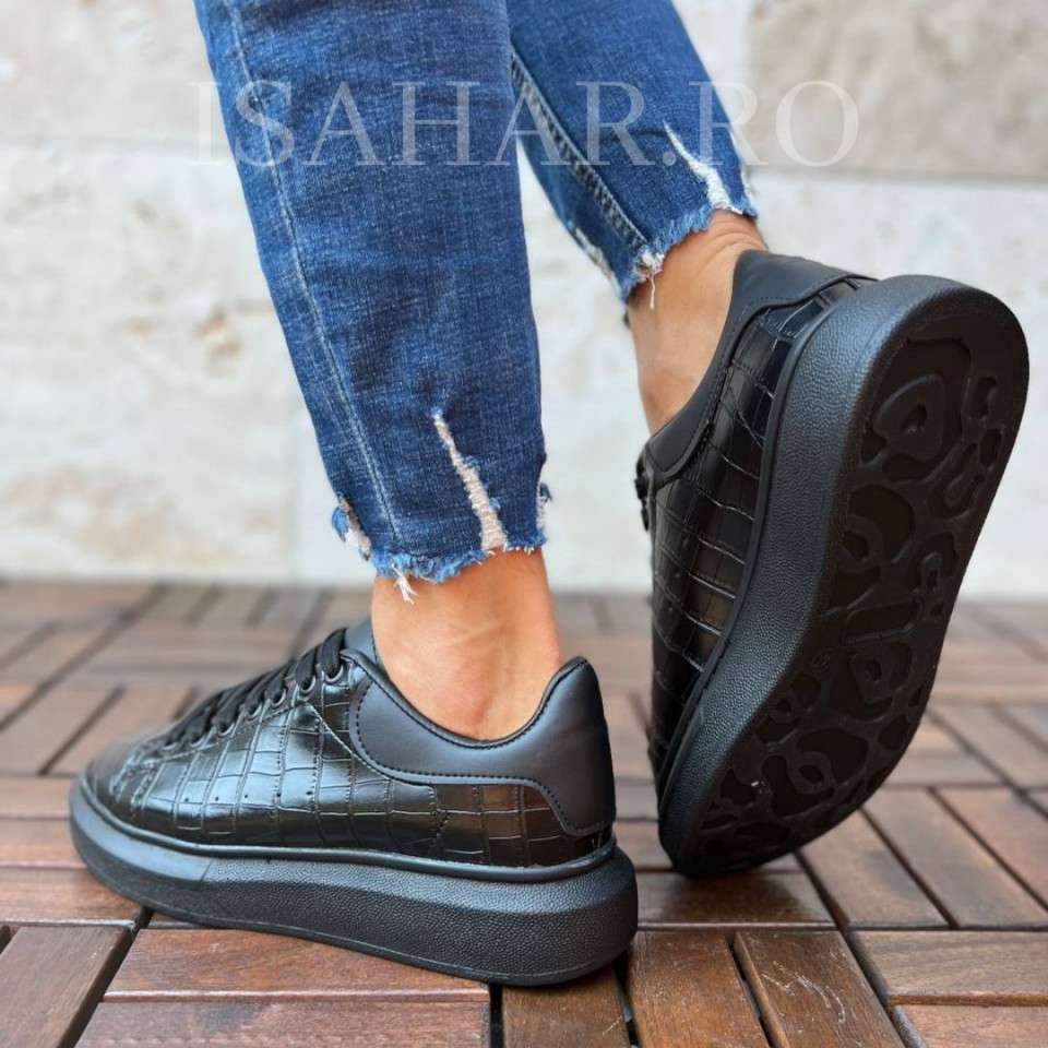 Pantofi sport barbati, casual, pentru evenimente speciale, negru lucios, ISAHAR