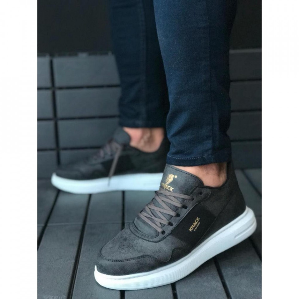 Pantofi sport barbati, negri, cu talpa inalta si cusuta, ISAHAR