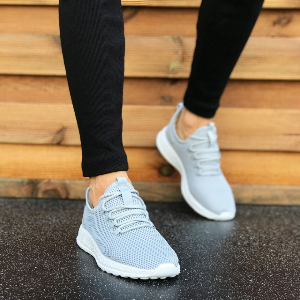 Pantofi sport gri, cu siret si talpa flexibila din spuma