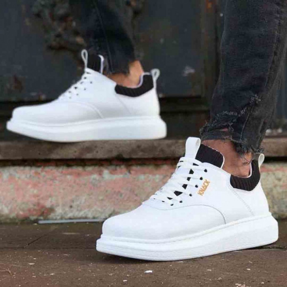 Sneakers barbati premium, albi, talpa din spuma cusuta, model SNK, ISAHAR