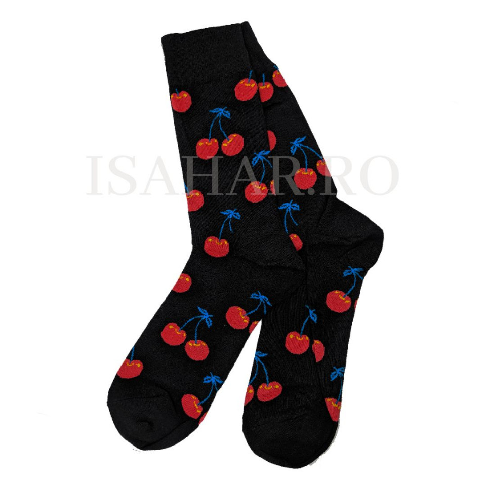 Sosete din bumbac, negre, premium, model cireasa , calitate superioara, ISAHAR