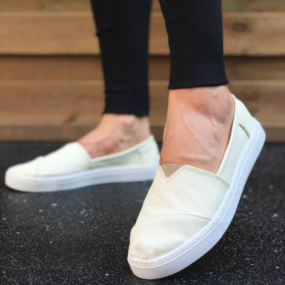 Espadrile barbati, albe, din PIELE NATURALA, ISAHAR