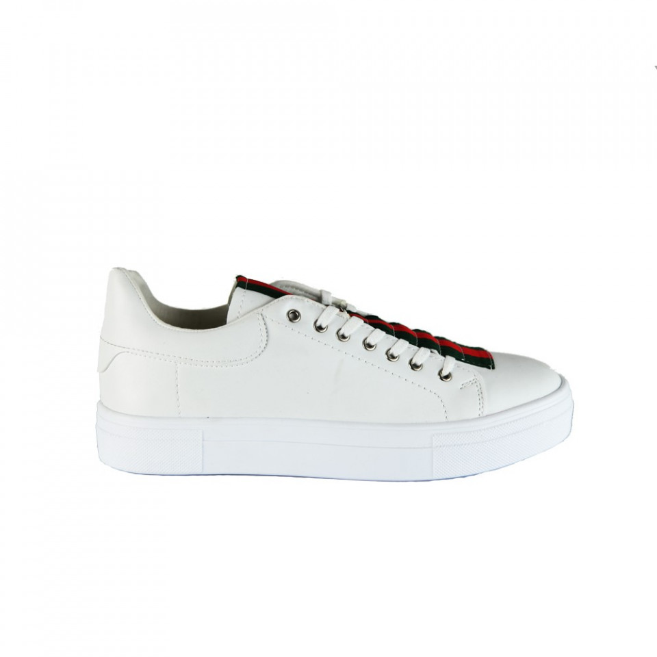 Pantofi sport barbati, albi, cu talpa cusuta, usori si comozi