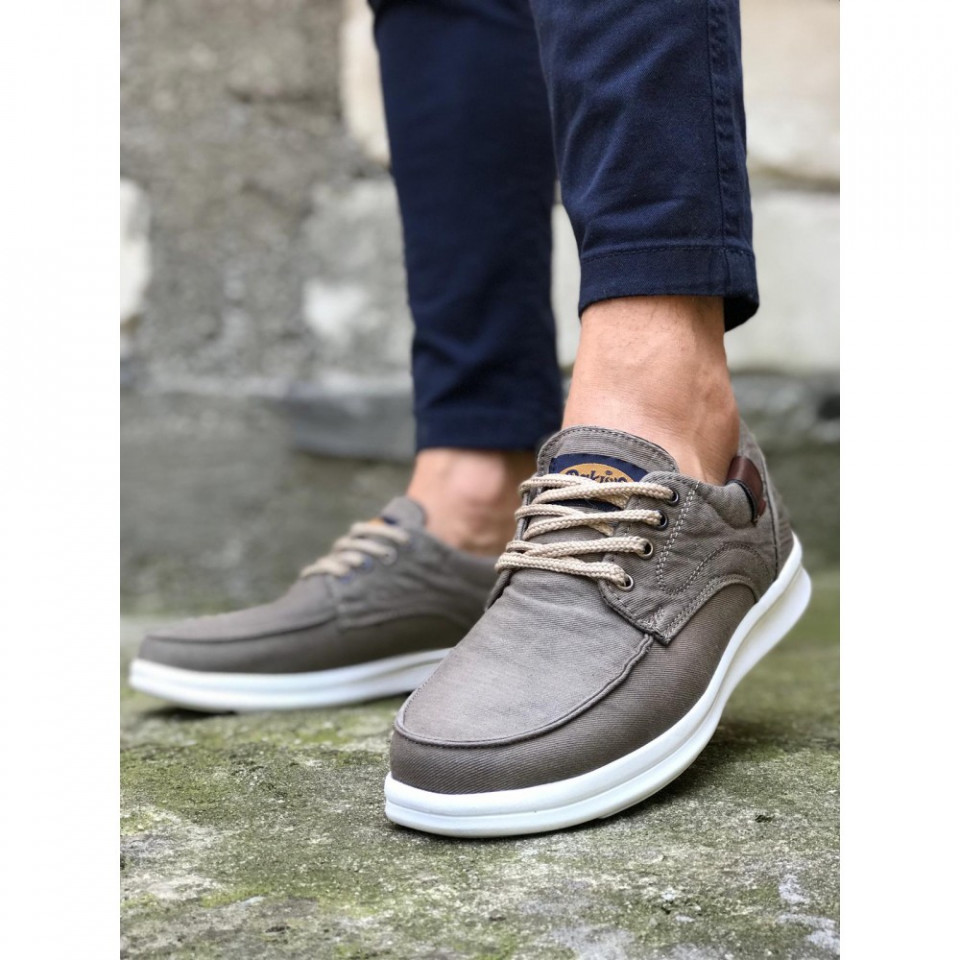 Pantofi sport casual gri, cu siret si talpa din spuma