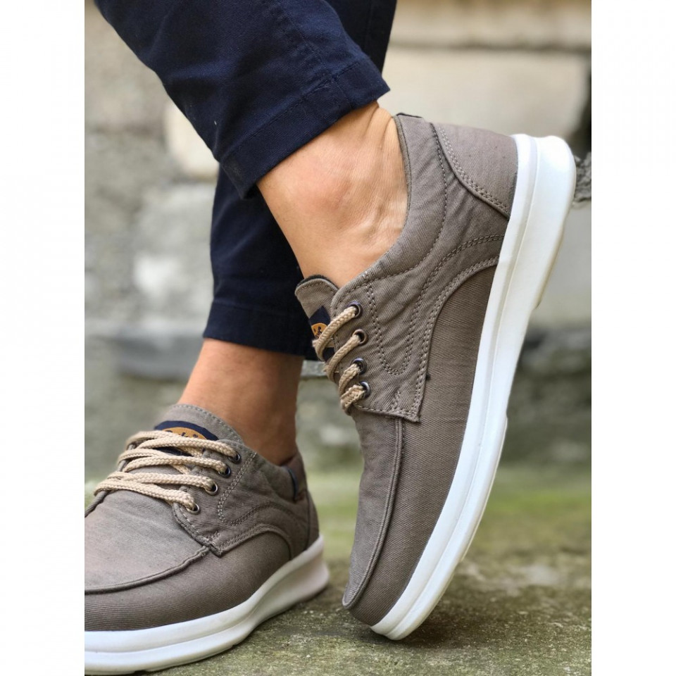 Pantofi sport casual gri, cu siret si talpa din spuma