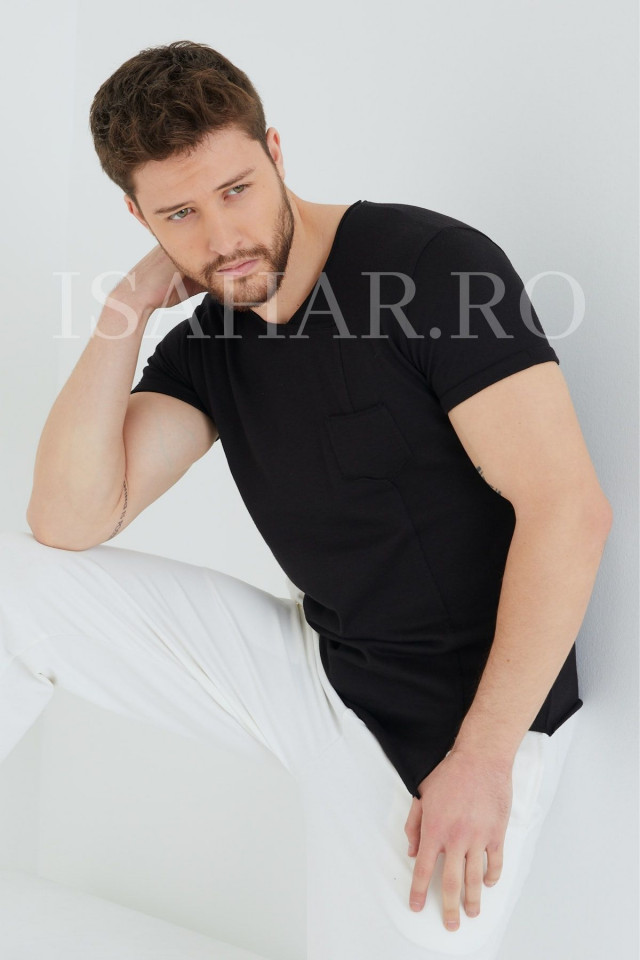 Tricou barbati , negru, simplu, model BREEZY premium, ISAHAR