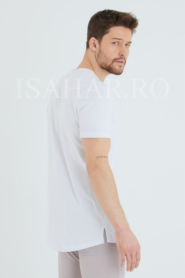 Tricou barbati simplu, alb, BREEZY, material premium , ISAHAR