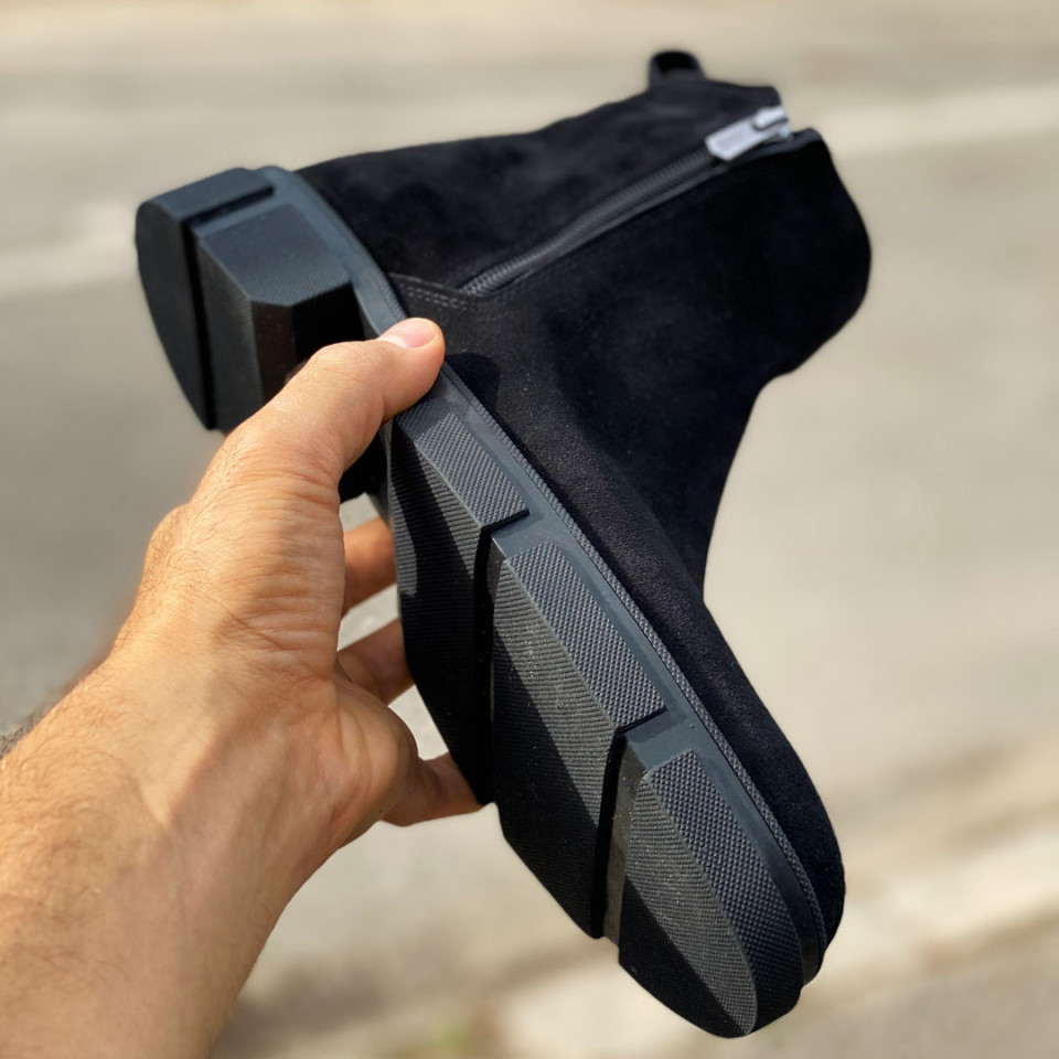 Ghete barbati, negre, 100% piele naturala intoarsa, premium , cu fermoar, Isahar