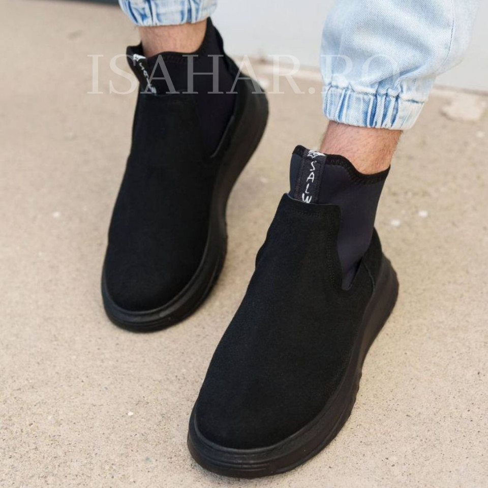 Ghete barbati, negre, usor de incaltat, model casual, ISAHAR