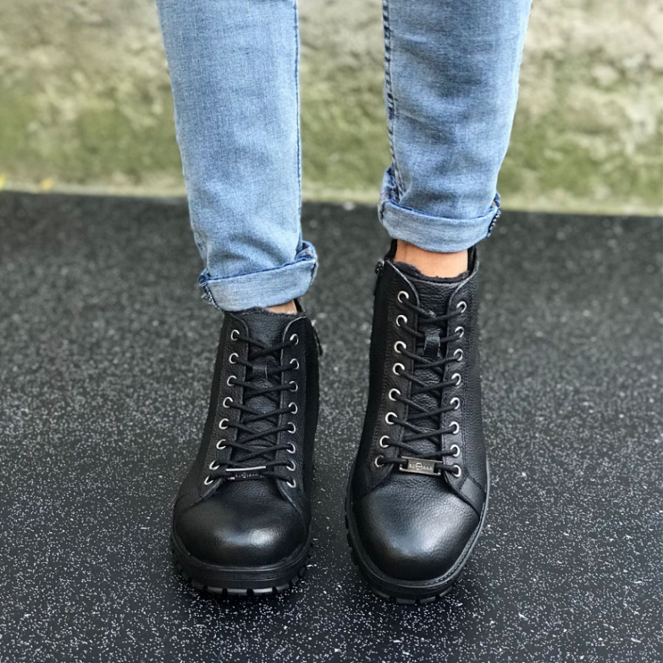 Ghete barbati piele naturala imblanite, model casual negre