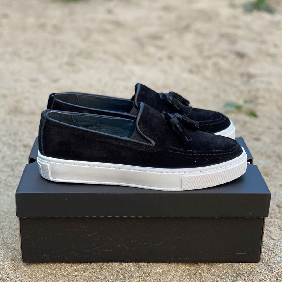 Mocasini barbati, 100% piele naturala intoarsa, negri, casual, ISAHAR