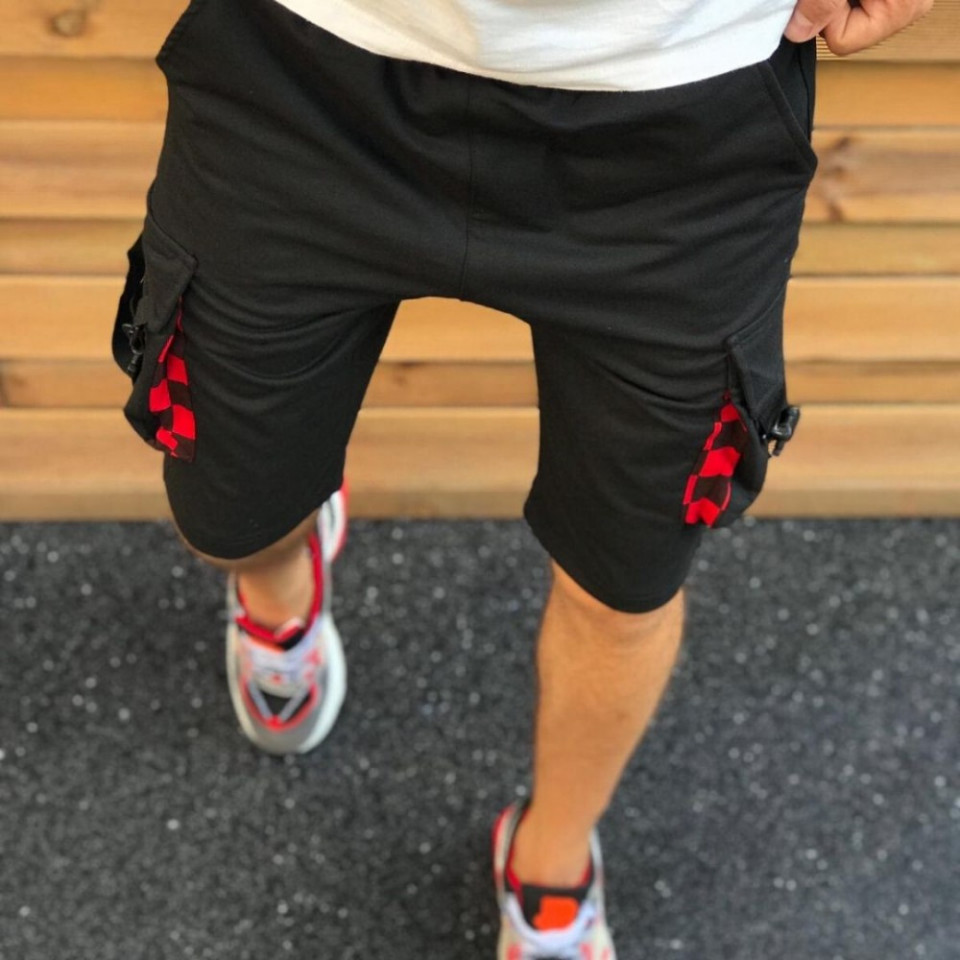 Pantaloni scurti barbati, negri, cu buzunare laterale, ISAHAR