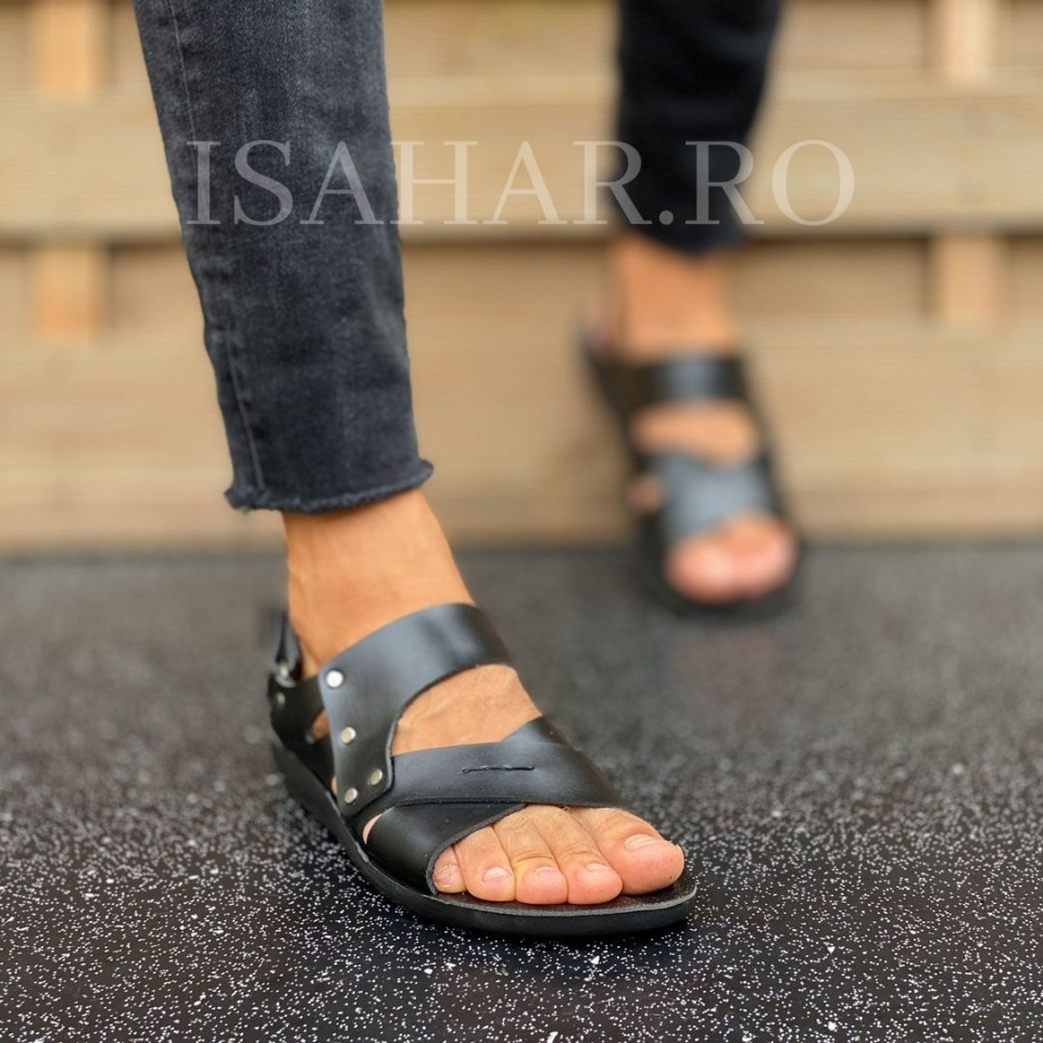 Sandale barbati casual, negre, model casual, ISAHAR