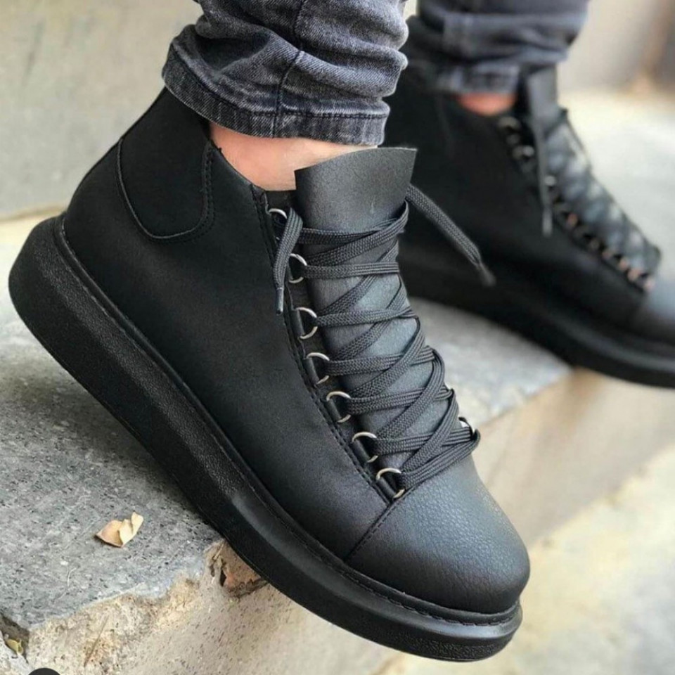 Ghete barbati casual negre, cu siret si talpa custa din spuma