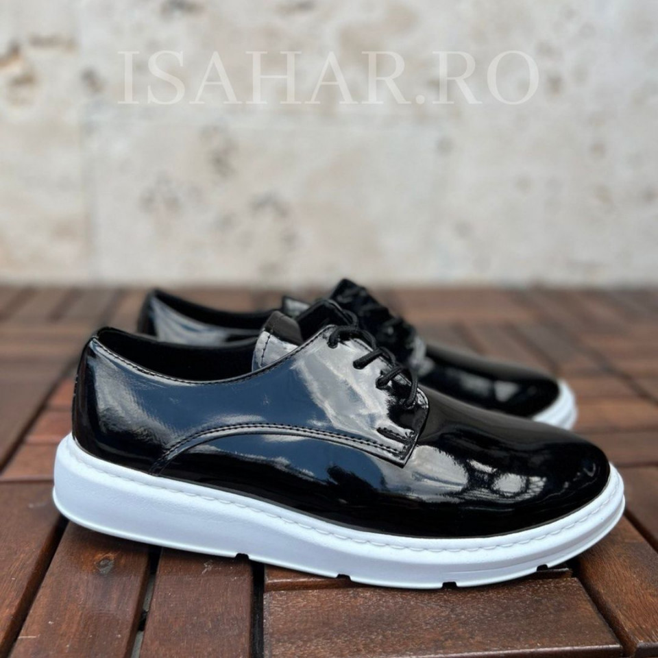 Mocasini barbat lacuiti, talpa alba, casual, usori si cusuti, ISAHAR