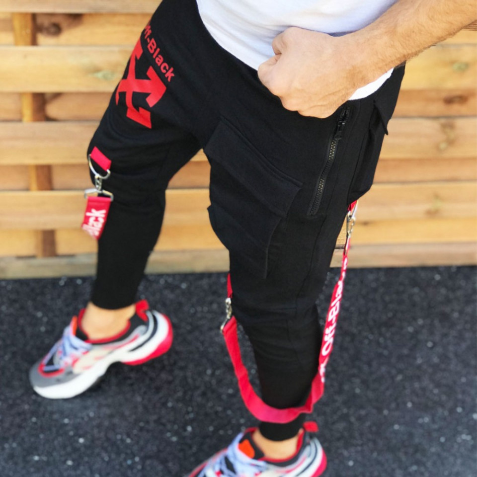 Pantaloni barbati cambrati, model casual, material bumbac, aplicatie pe picior, ISAHAR