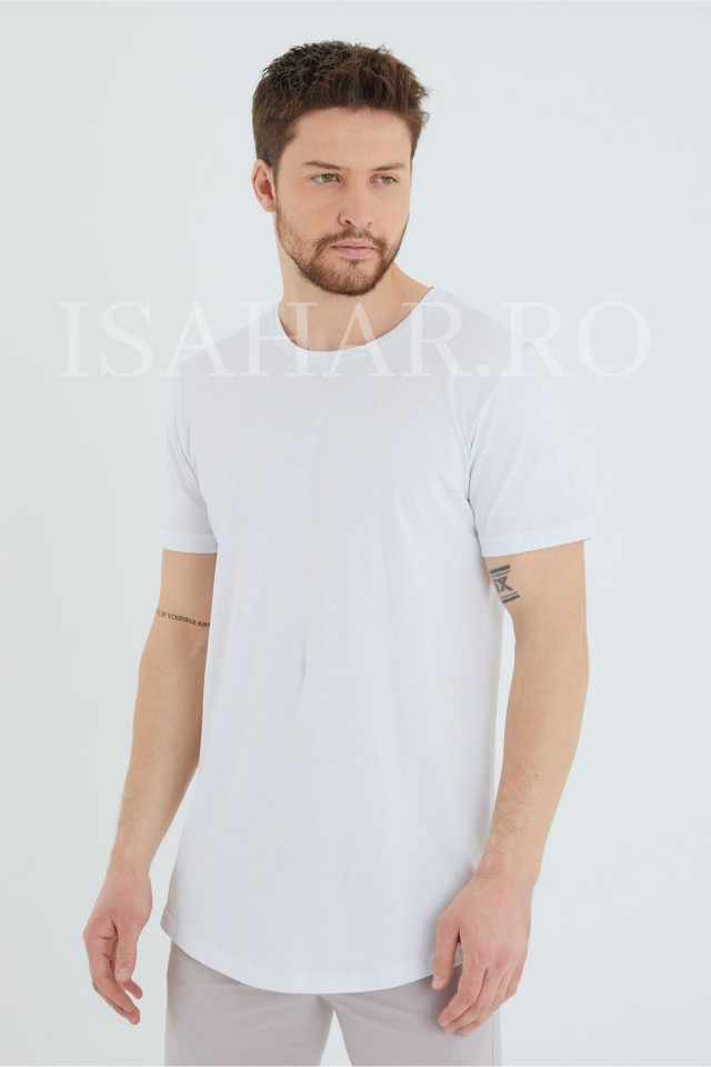 Tricou barbati simplu, alb, BREEZY, material premium , ISAHAR