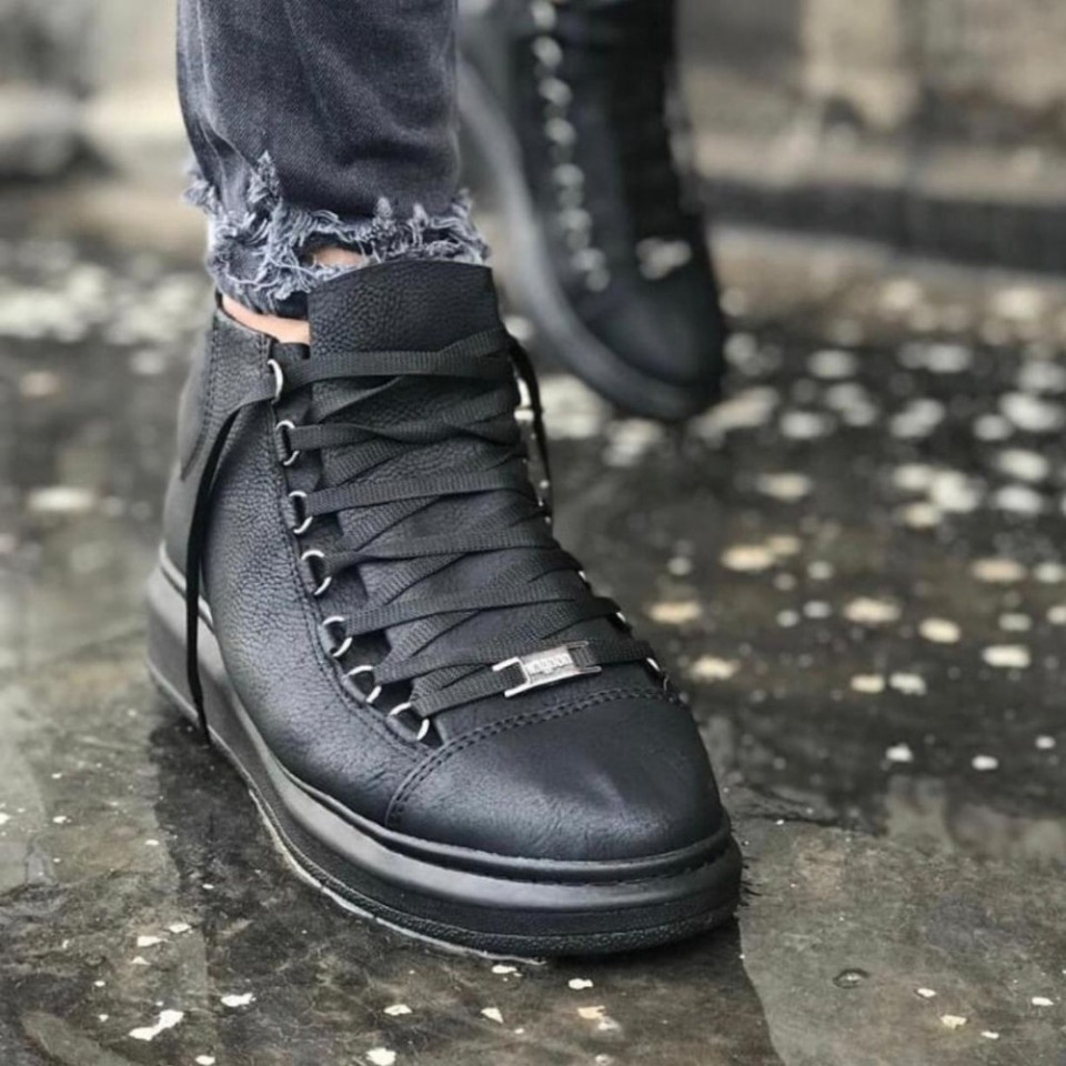 Ghete barbati casual negre, cu siret si talpa custa din spuma