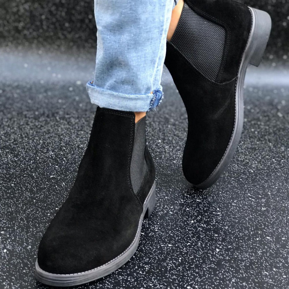 Ghete barbati casual, piele naturala negre, cusute, model casual, talpa flexibila