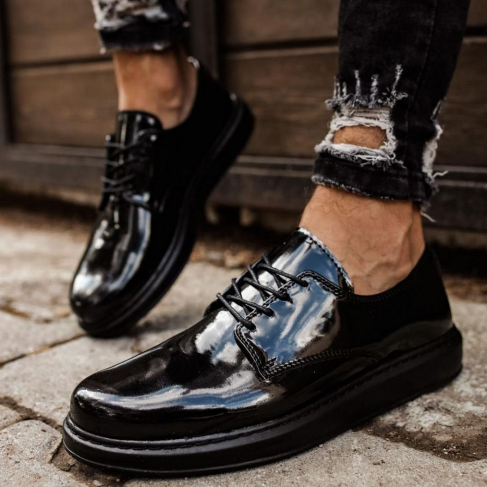 Pantofi casual barbati, negri, confortabili, inchidere cu siret, ISAHAR