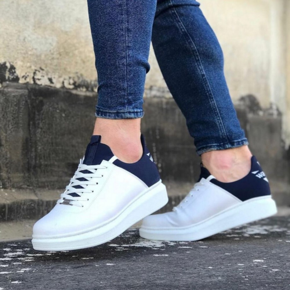 Pantofi sport barbati casual albi, cu siret si talpa inalta din spuma