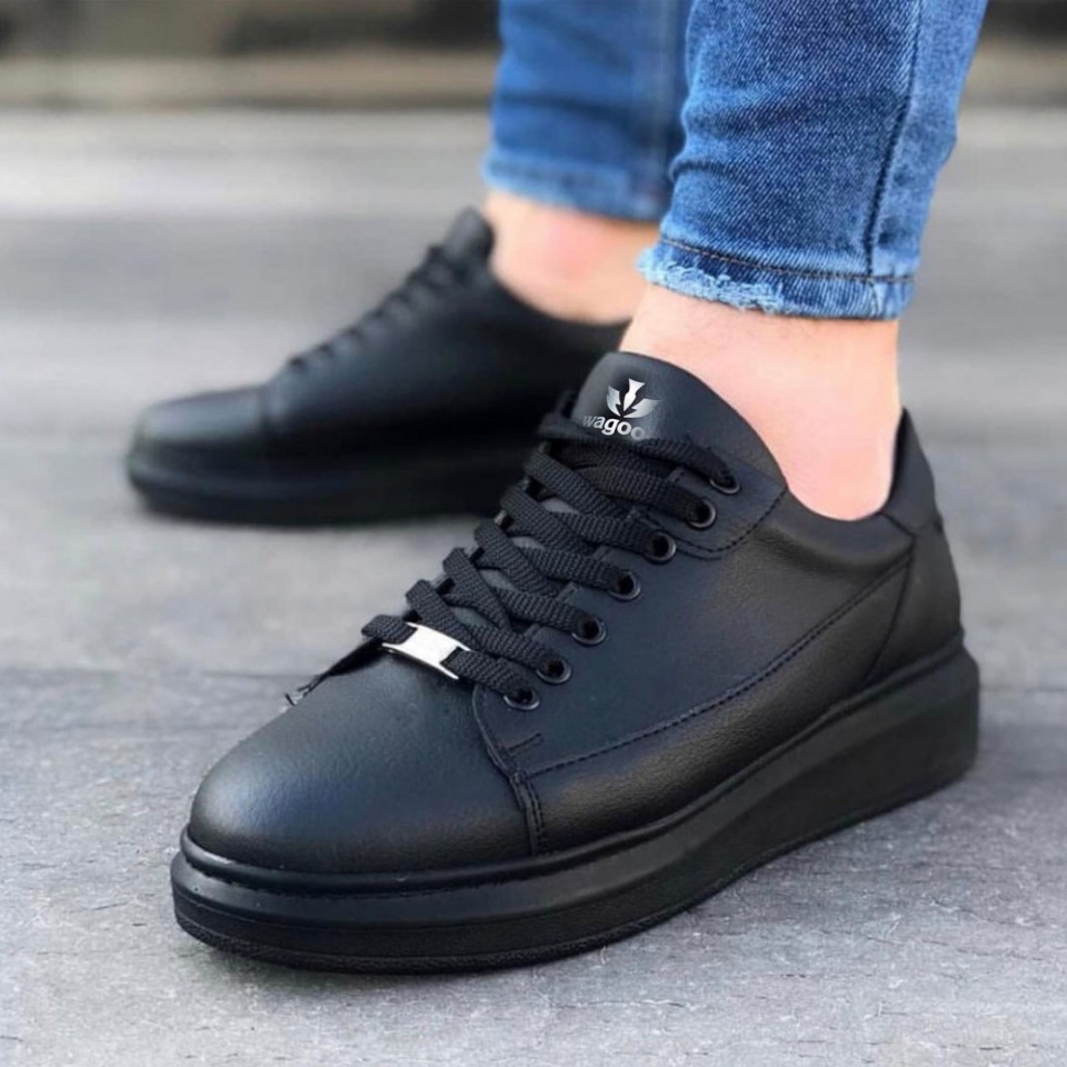 Pantofi sport barbati, negri, talpa usoara si cusuta , model casual