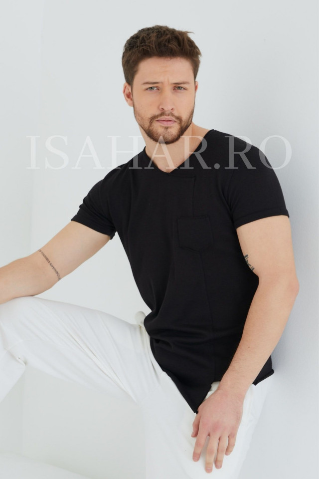 Tricou barbati , negru, simplu, model BREEZY premium, ISAHAR