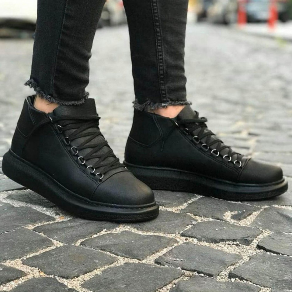 Ghete barbati casual negre, cu siret si talpa custa din spuma