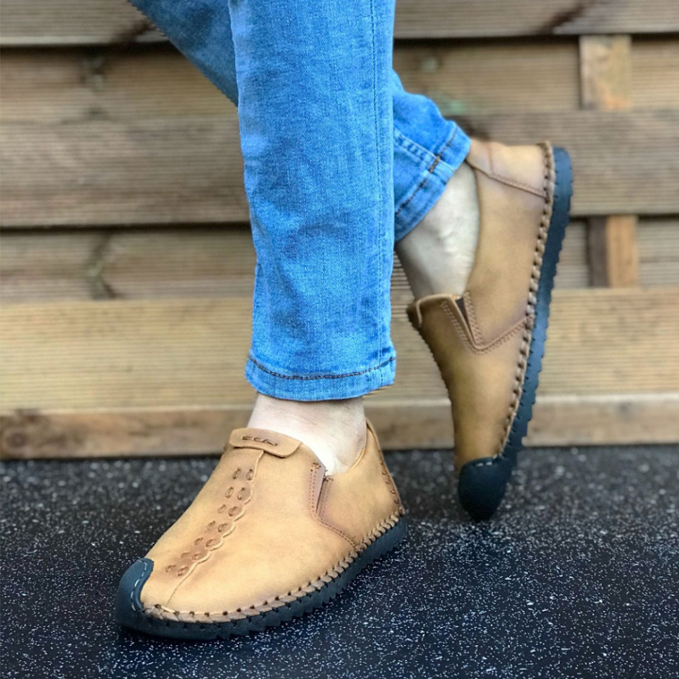 Pantofi sport barbati, maro, fara siret, piele ecologica