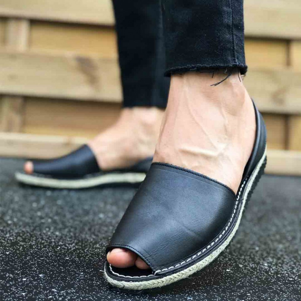 Sandale Avarca barbati negre, PIELE NATURALA, model casual, premium, Isahar