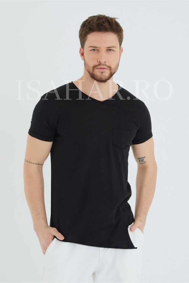 Tricou barbati , negru, simplu, model BREEZY premium, ISAHAR