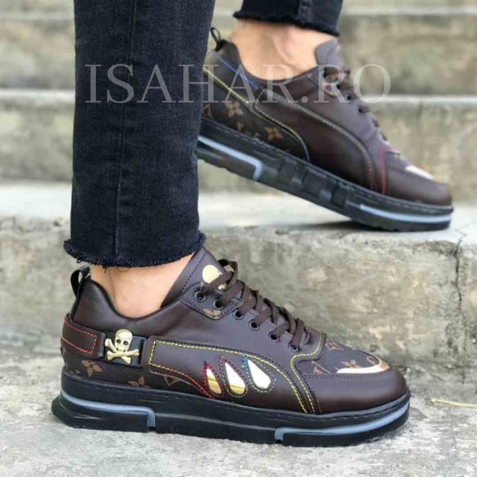 Pantofi sport barbati maro,model premium VRS, cu aplicatii aurii, ISAHAR