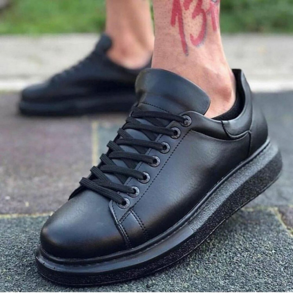 Pantofi sport barbati, model casual, cu talpa inalta, negri, ISAHAR