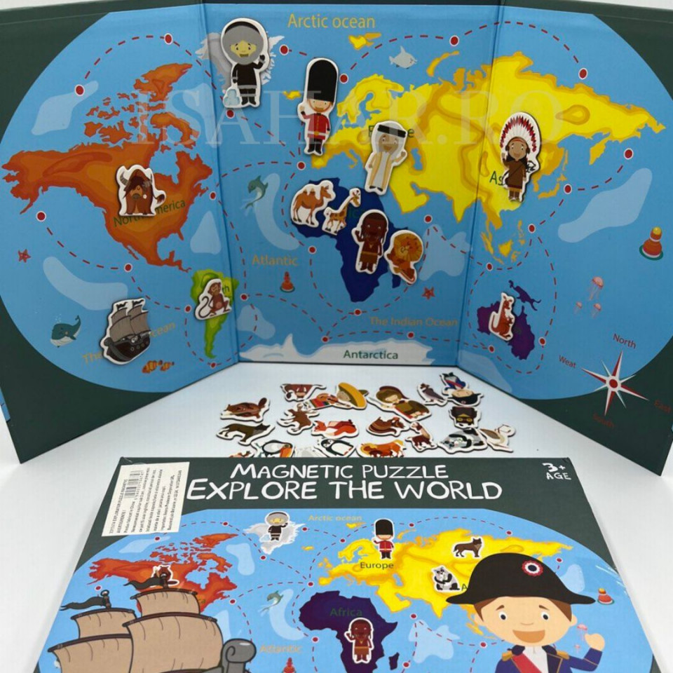 Puzzel educativ Magnetic, Exploreaza Lumea, 31 piese, ISAHAR